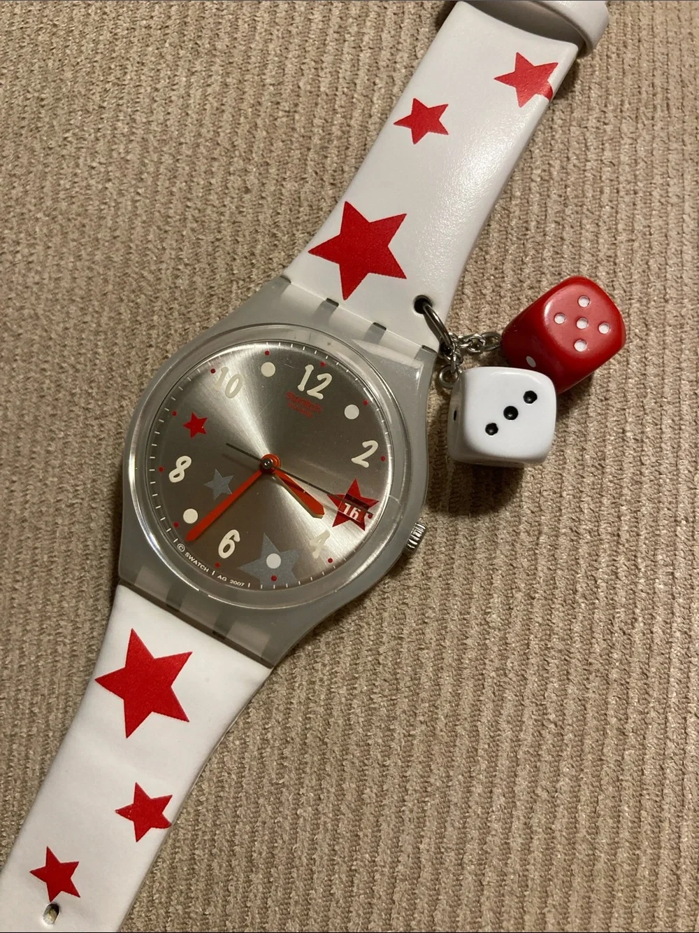Swatch White and Red ‘Star Feelings’ Watch with Dice Charms - New